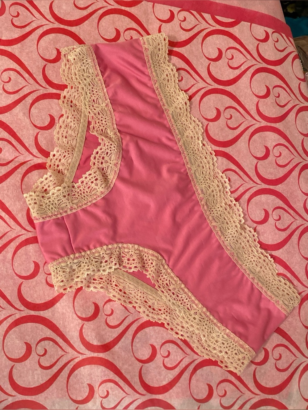 Frederick’s of Hollywood NWT Women M Rose Pink w/ Antique Lace Panties Hipsters
